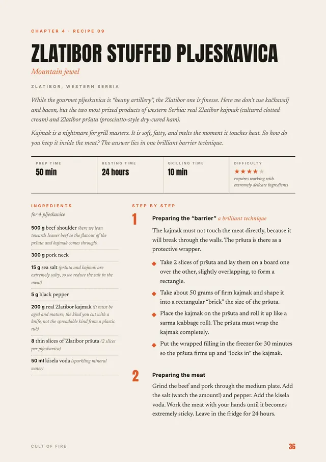 Page from the book: Recipe 9, Zlatibor stuffed pljeskavica