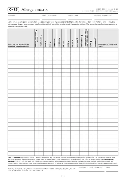 Form O-15, Allergen matrix