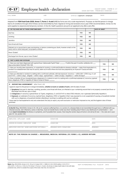 Form O-17, Employee health, declaration