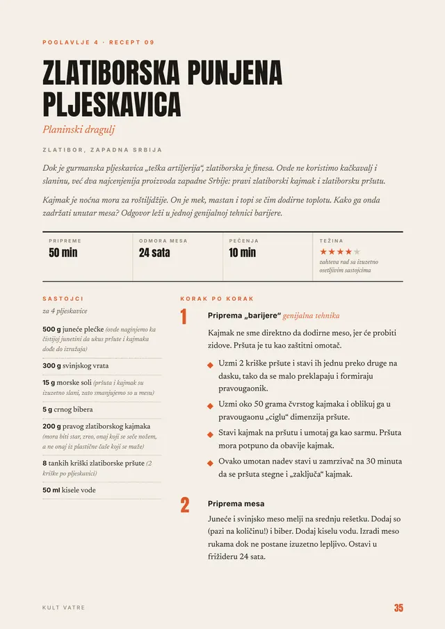 Strana iz knjige: recept 9, Zlatiborska punjena pljeskavica