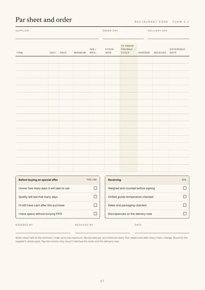 Form 3.2, Par sheet and order