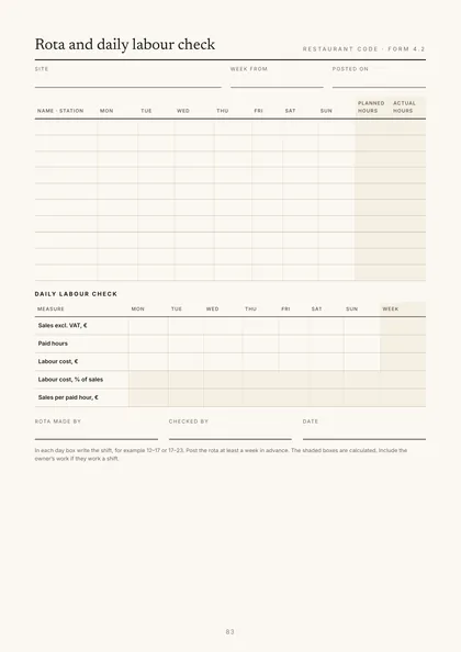 Form 4.2, Rota and daily labour check