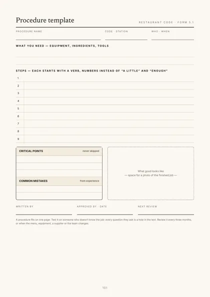 Form 5.1, Procedure template
