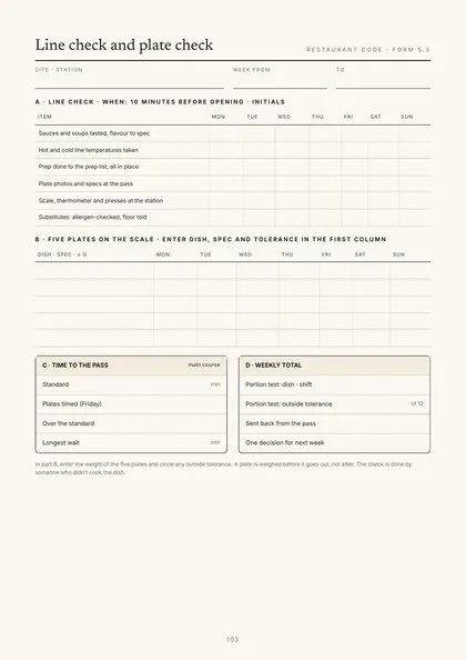 Form 5.3, Line check and plate check