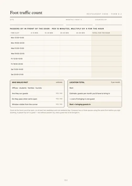 Form 8.2, Foot traffic count