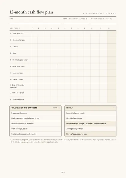 Form 9.1, 12-month cash flow plan