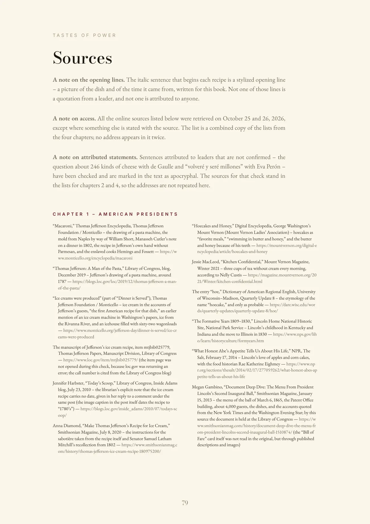 The first page of the sources, with the notes on opening lines, access and attributed statements